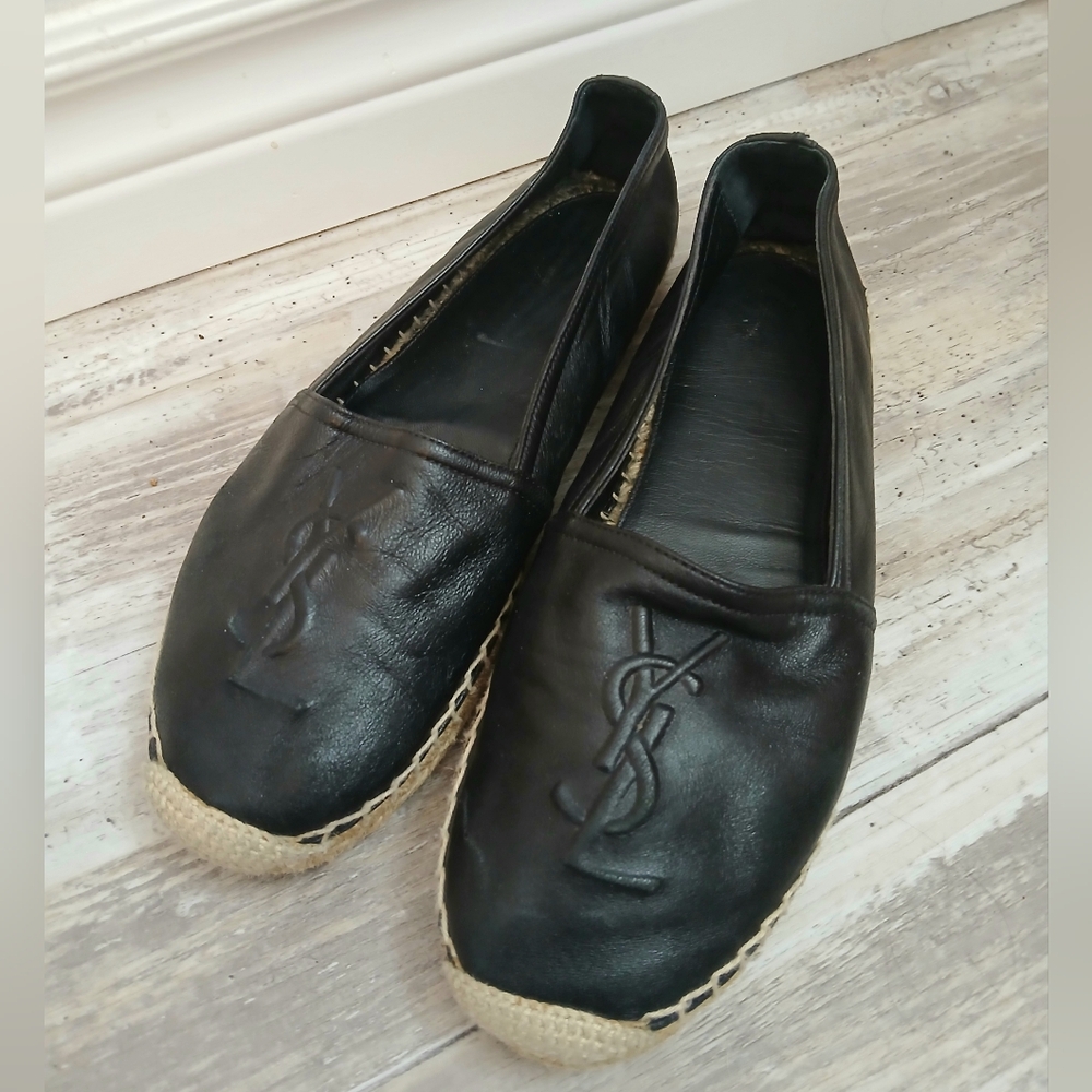 Yves Saint Laurent Black Leather Espadrilles